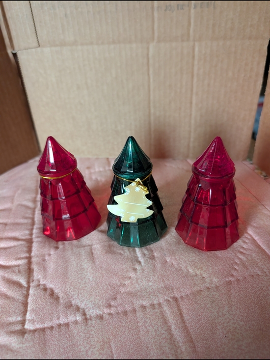Other - Glass Christmas Tree Decorative Jar - Green and Red